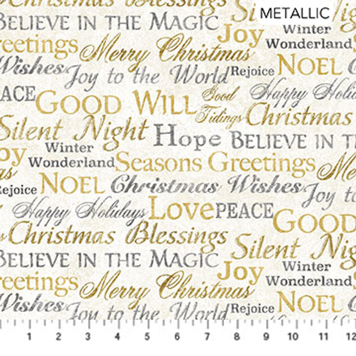 Northcott - White Christmas - Stonehenge - Words, Lt Cream