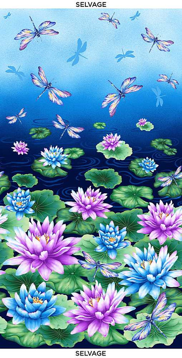 Timeless Treasures - Water Dance - 24" Water Lily Panel, Multi