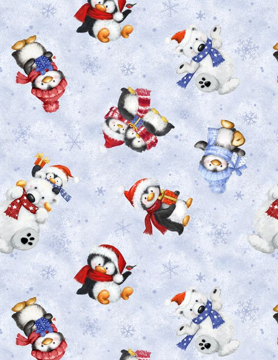 Wilmington Prints - Snow What Fun - Animals Toss, Lt Blue