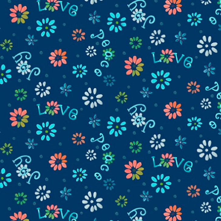 Quilting Treasures - Enchanted Garden - Ditsy Flowers, Royal Blue