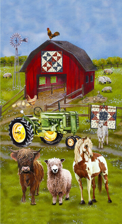 Henry Glass - Down on the Farm - 24" Barn Panel, Green
