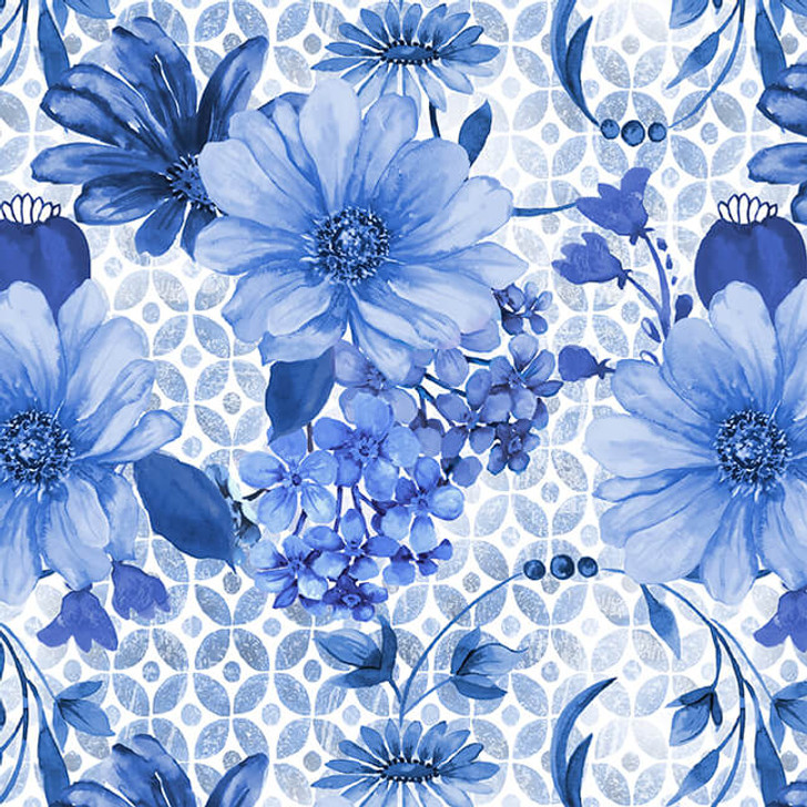 Blank Quilting - Blue Jubilee - Lg Daisy with Swirl, Med Blue