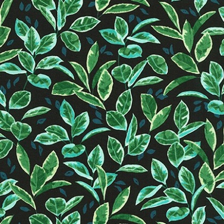 Robert Kaufman - Wishwell: Patio - Green Leaves, Black