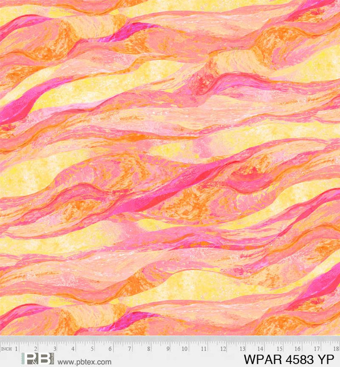 P & B Textiles - Weekend in Paradise - Waves, Yellow/Pink