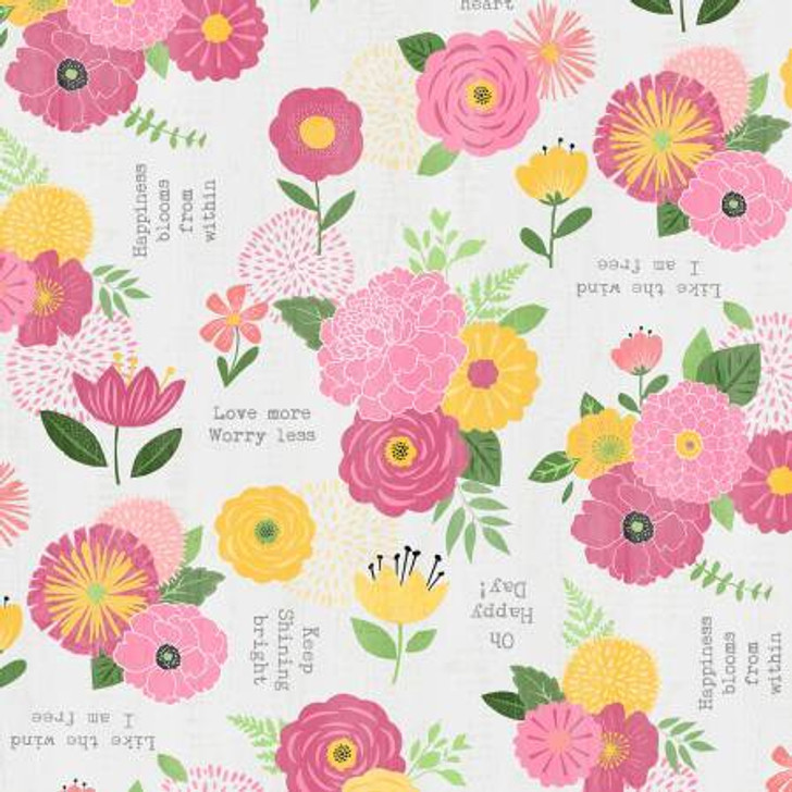 Wilmington Prints - Keep Shining Bright - Florals & Sentiments, Lt Gray