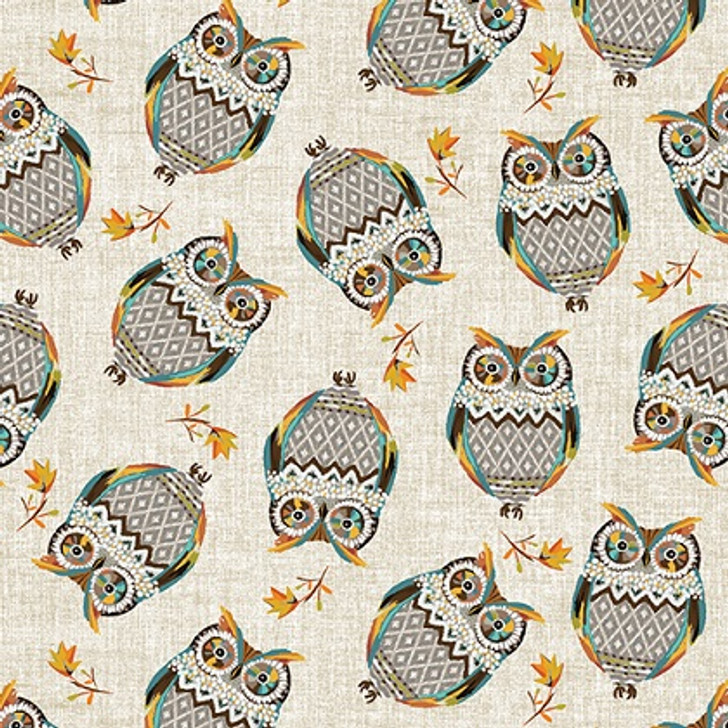 Benartex - Hello Fall - Tossed Owls, Lt Natural