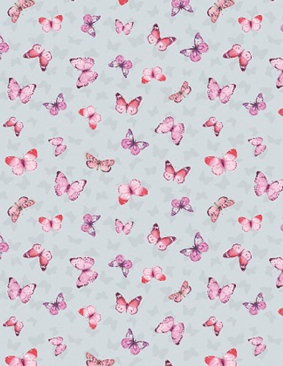 Wilmington Prints - Blush Garden - Butterfly Toss, Gray