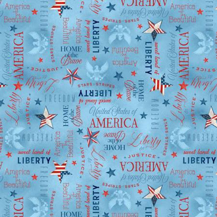 Wilmington Prints - Americana - Words, Denim