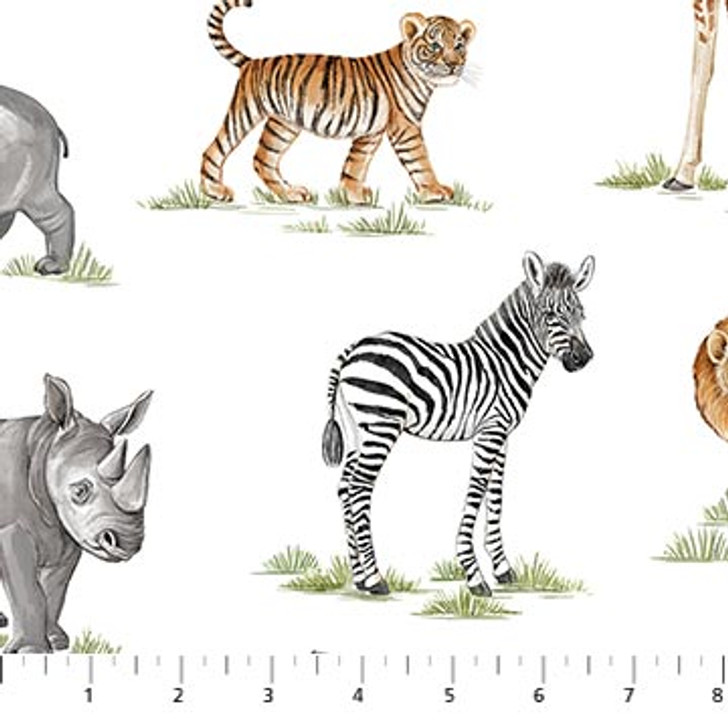 Northcott - Baby Safari - All Over Animals, White