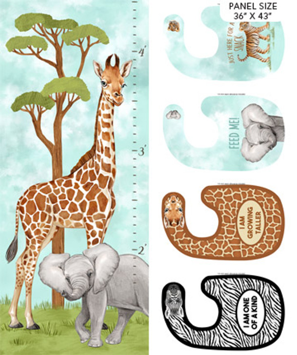 Northcott - Baby Safari - Digitally Printed 36" Bib Panel, Turquoise