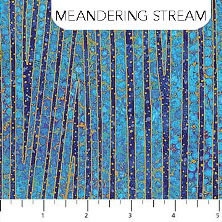 Northcott - Shimmer Metallic - Meandering Stream, Deep Blue Sea