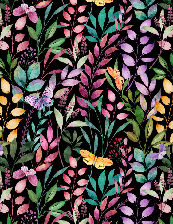 Wilmington Prints - Botanical Magic - Branches & Butterflies, Black