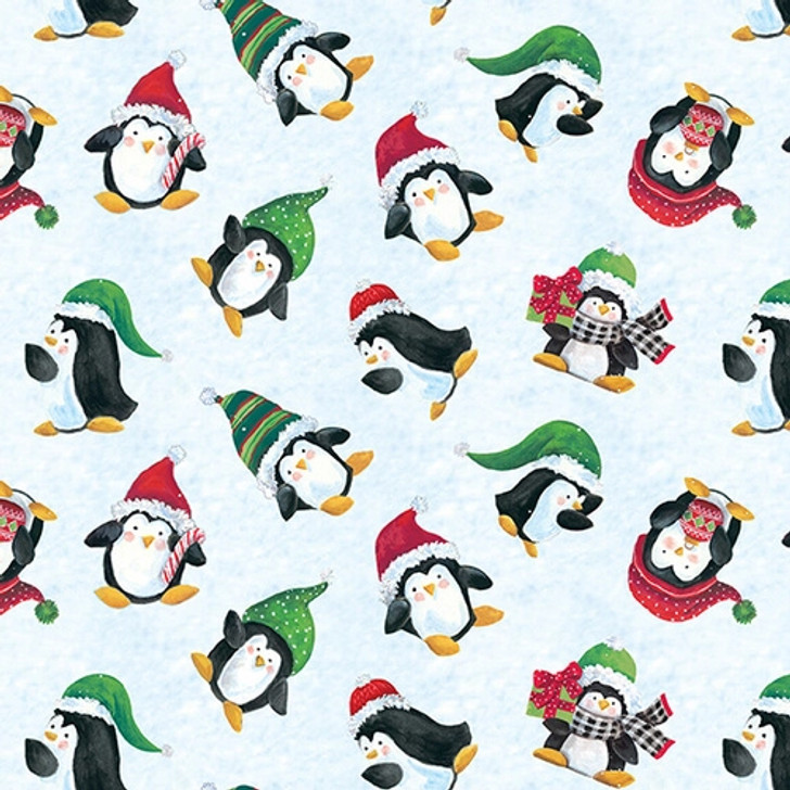 Blank Quilting - Feeling Frosty - Tossed Penquins, Lt Blue