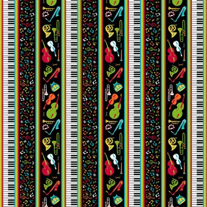 Blank Quilting - All That Jazz - Music Border Stripe, Black