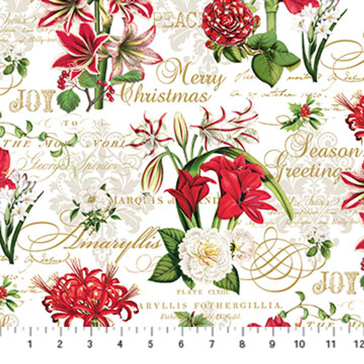 Northcott - Merry Christmas - Feature Christmas Floral, White