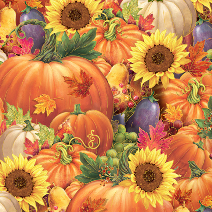 Quilting Treasures - Always Give Thanks - Pumpkins & Sunflowers, Orange