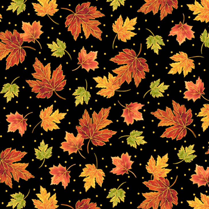 Quilting Treasures - Always Give Thanks - Leaves, Black