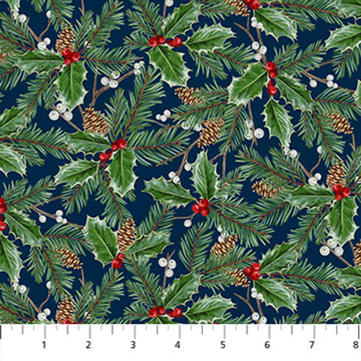 Northcott - Christmas Traditions - Holly, Navy