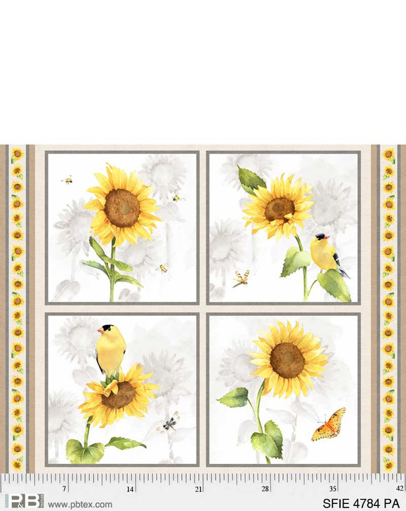 P & B Textiles - Sunflower Field - 36" Panel - 16 3/8" Blocks, Multi