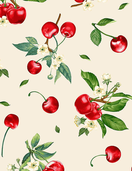 Timeless Treasures - Cherry Pie - Vintage Cherries & Flowers, Cream