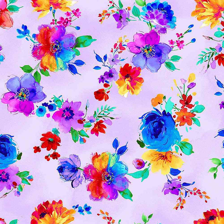 Timeless Treasures - Untamed Beauty - Small Bright Painted Florals, Lavender