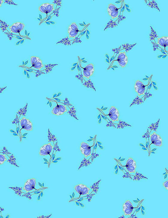 Timeless Treasures - Royal Plume - Tossed Blue Small Florals, Turquoise