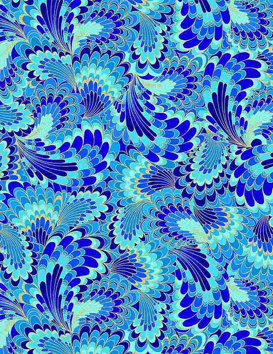 Timeless Treasures - Royal Plume - Abstract Cloisenne Feathers, Blue