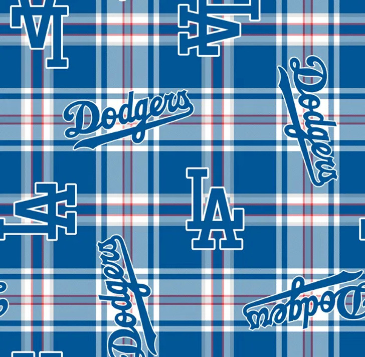 Fabric Traditions - MLB Fleece - Los Angeles Dodgers, Blue Plaid