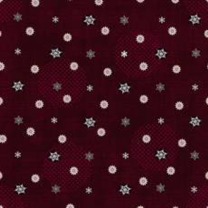 Stof Fabrics - Icy Winter - Small Flakes, Maroon/Silver