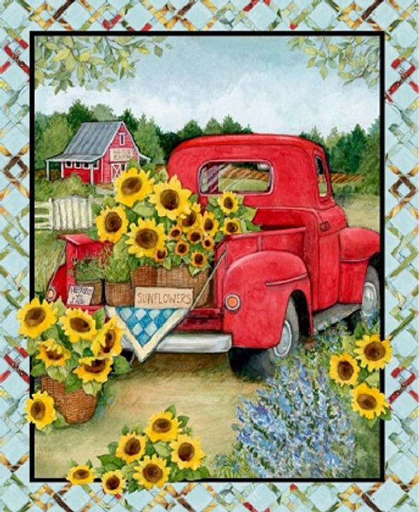 Springs Creative - Susan Winget - 36" Red Truck & Sunflower Panel, Multi