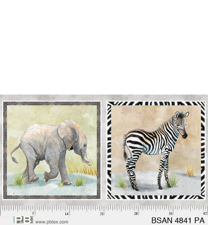 P & B Textiles - Baby Safari Animals - 24" Pillow Panel, Gray