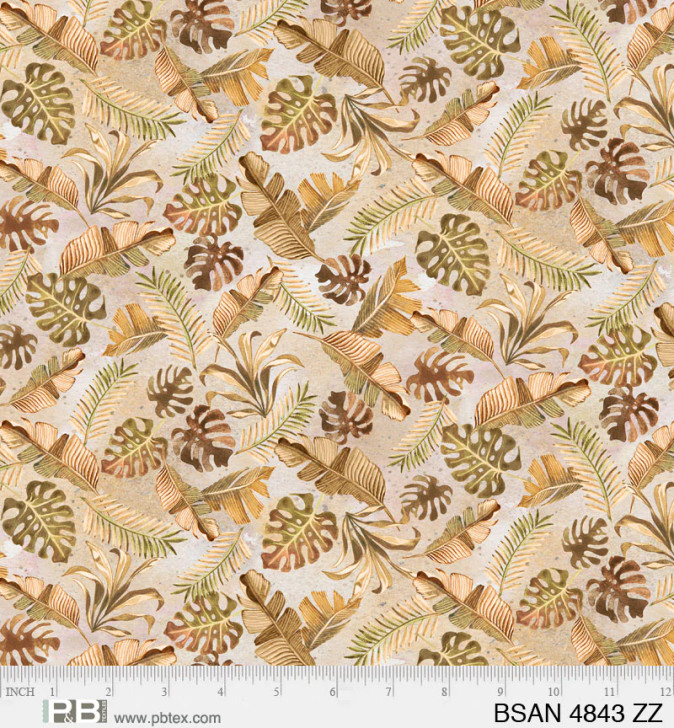 P & B Textiles - Baby Safari Animals - Jungle Leaves, Ecru