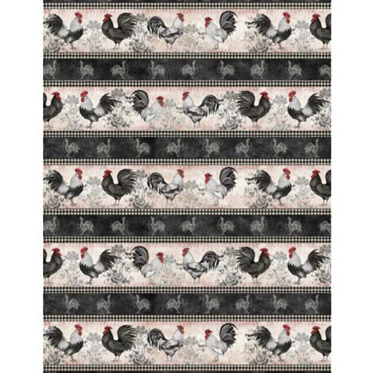 Wilmington Prints - Proud Rooster - Repeating Stripe, Multi