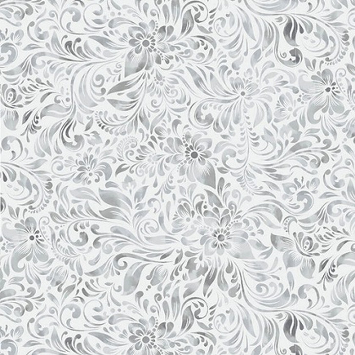 Blank Quilting - 118" Allure - Watercolor Textured Floral, Light Gray