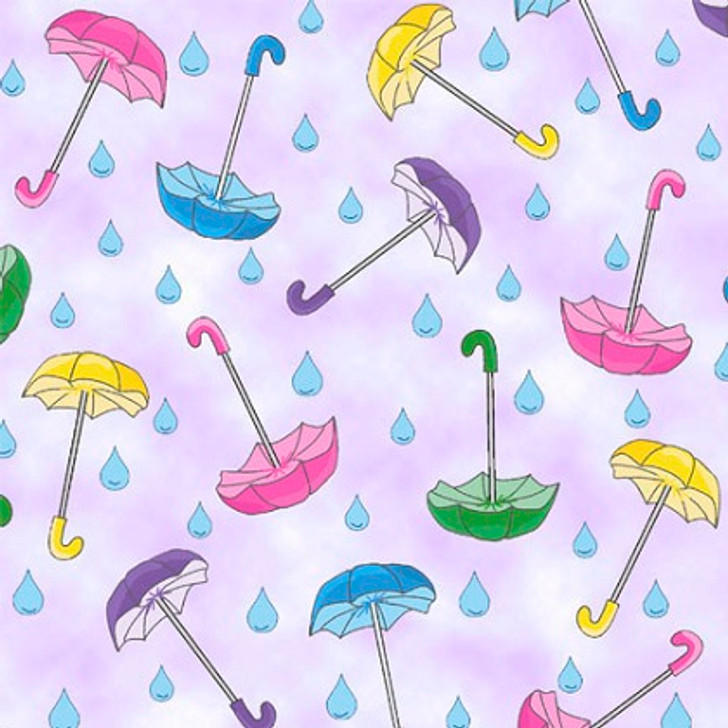 Quilting Treasures - Spring Showers - Umbrella Toss, Lavender