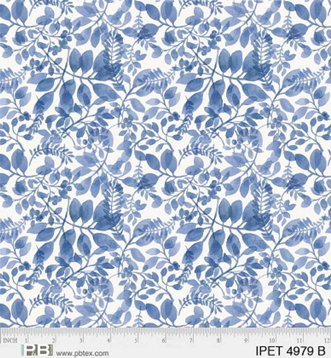 P & B Textiles - Indigo Petals - Vines & Leaves, Blue