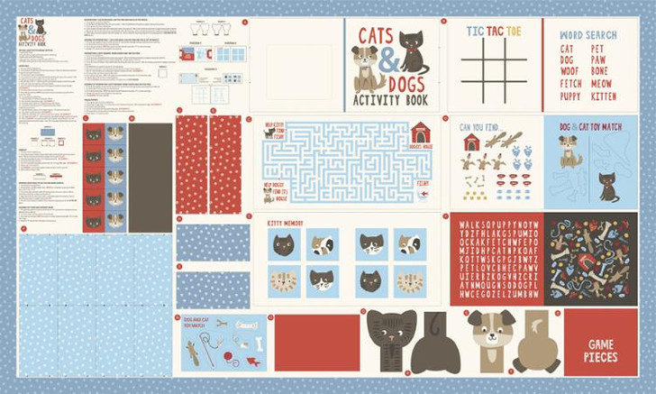 Moda - Dog Daze - 36" x 60" Cat & Dog Activity Book Panel, Multi