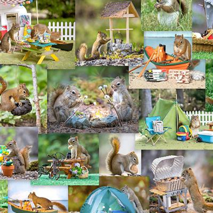 Clothworks - The Secret Life of Squirrels - Collage, Multi Bright