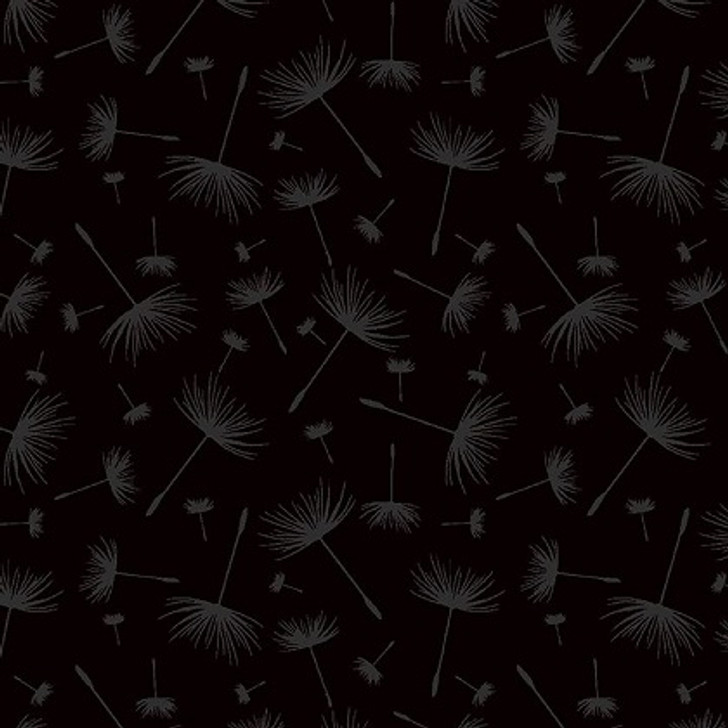 Timeless Treasures - Blackout - Floating Dandelion Puffs, Black on Black