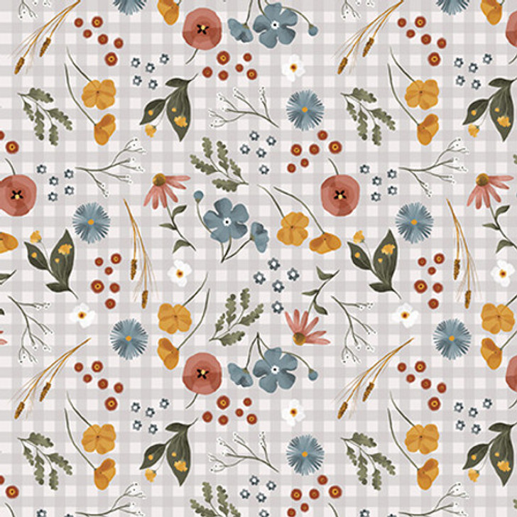 Blank Quilting - Farm Country - Flowers on Check, Gray