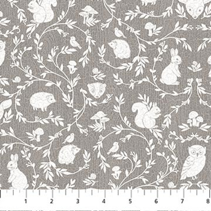 Northcott - Woodland Adventures - Animal Damask, Gray