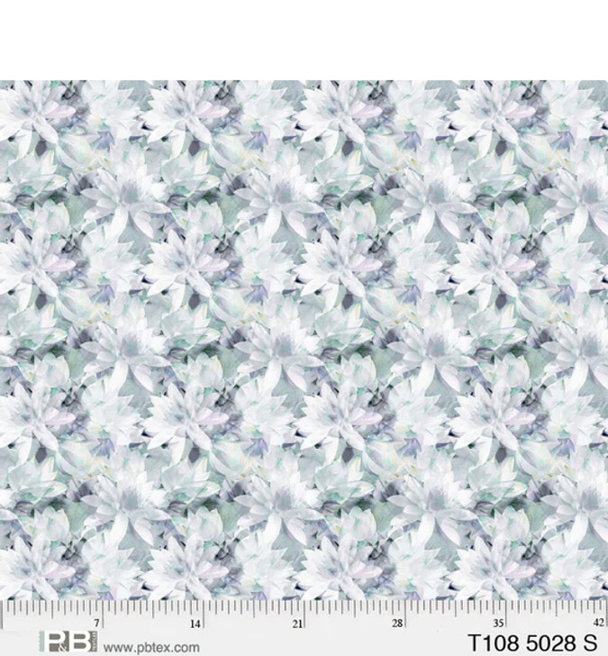 P & B Textiles - 108" Translucence - Layered Flowers, Light Gray