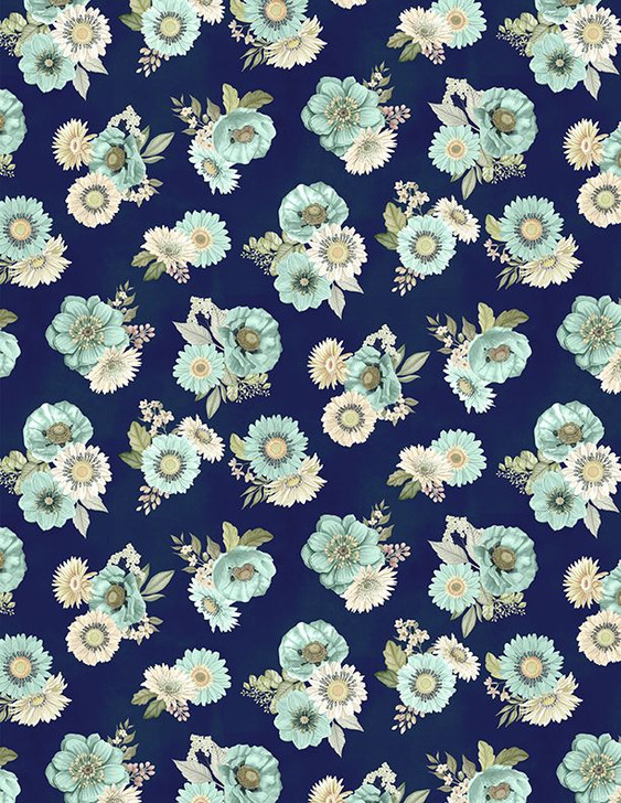 Wilmington Prints - Blissful - Floral Toss, Navy