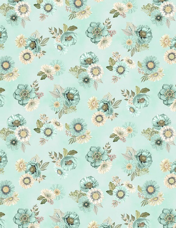 Wilmington Prints - Blissful - Floral Toss, Teal