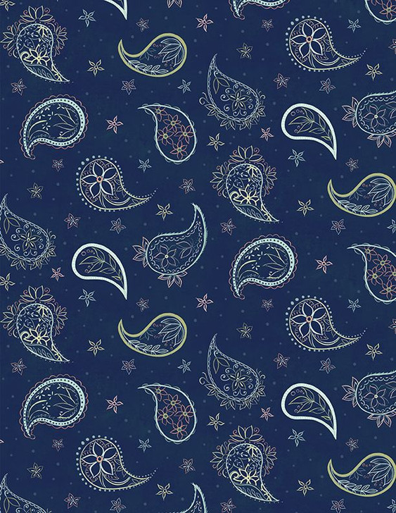 Wilmington Prints - Blissful - Paisley Contour, Navy