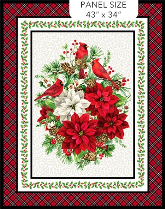 Northcott - Cardinal Christmas - 34" x 43" Panel, White