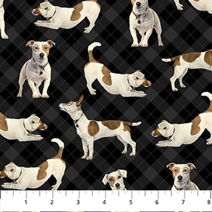 Northcott - For the Love of Pete - Dogs on Plaid, Black