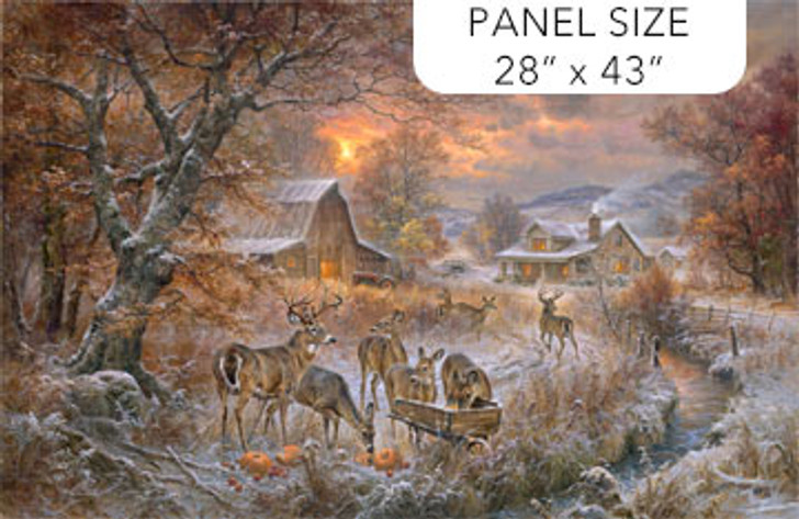 Northcott - First Frost - 28 x 43" Deer & Old Homestead, Brown