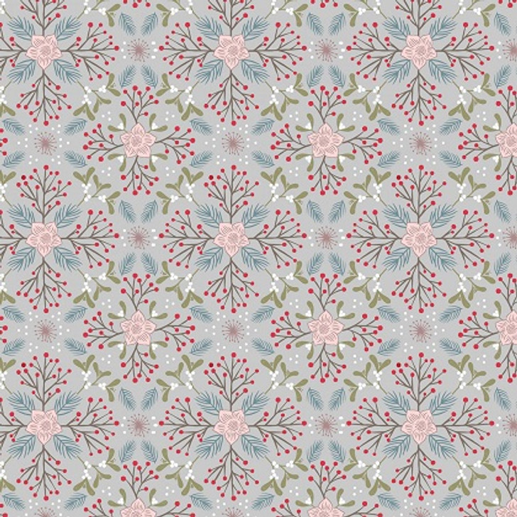 Lewis & Irene - Winter in Bluebell Wood Flannel - Winter Floral, Grey