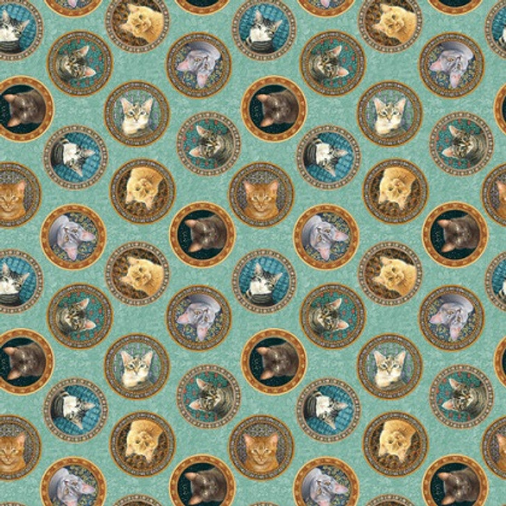 Blank Quilting - Sophisti-cats - Cat Portraits, Teal